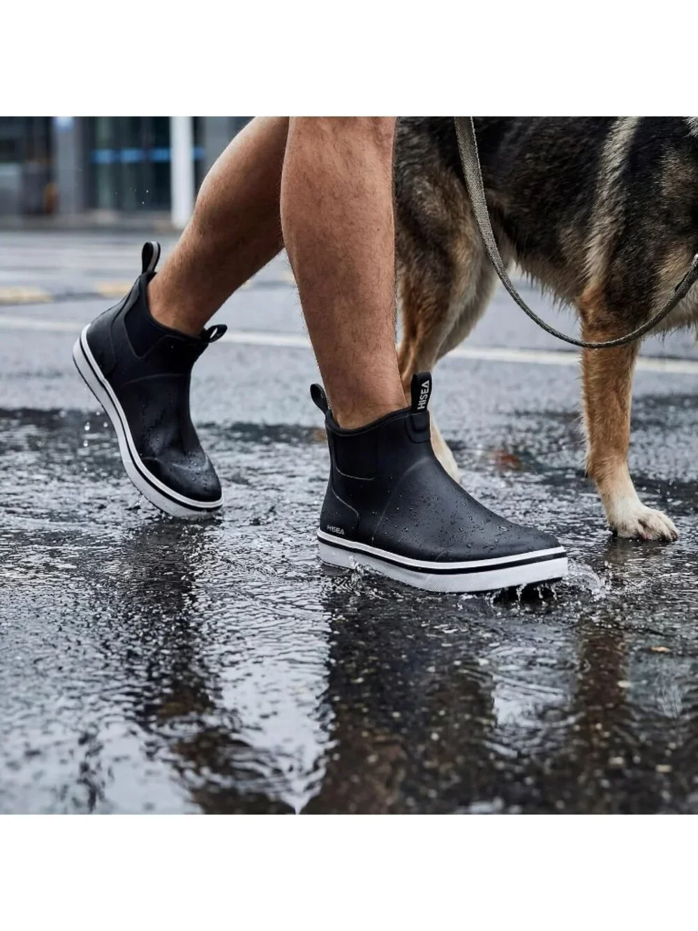 Men's Black Ankle Deck Waterproof Rubber Neoprene Fishing Non-Slip Rain Boots